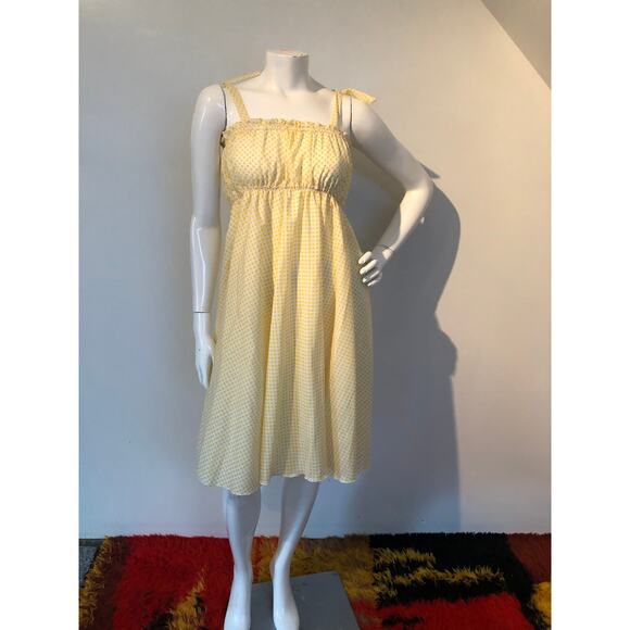 1970s yellow polka dot tent dress empire waist sz xs s - Picture 4 of 8